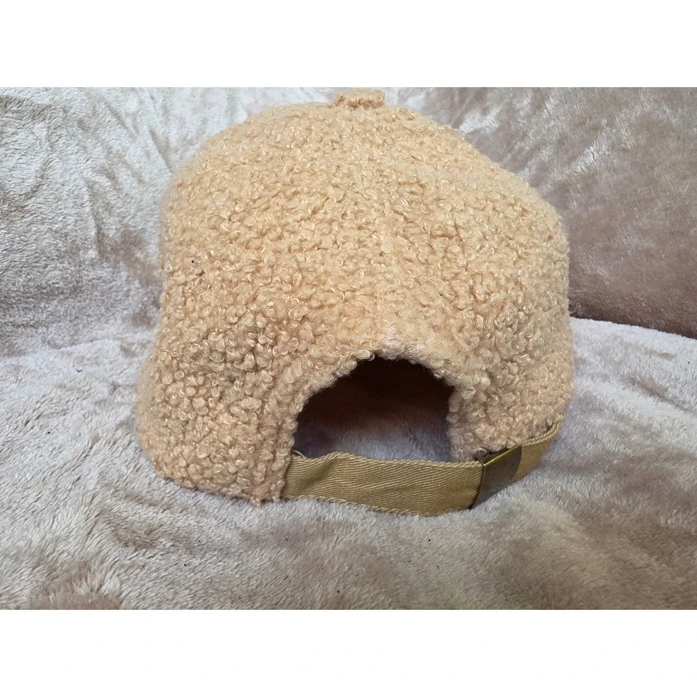 Simply Southern Blessed Tan Sherpa Fleece Baseball Cap Gold Glitter One Size